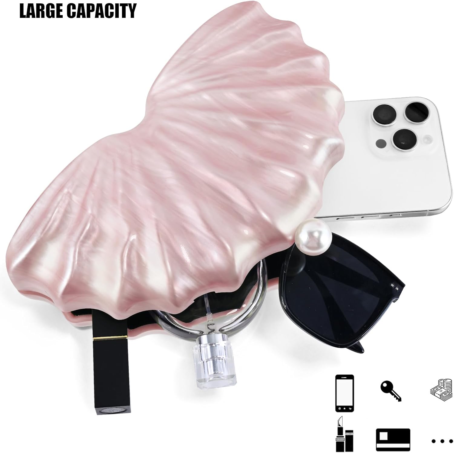 Women Acrylic Shell Shaped Clutch Luxury Marble Acrylic Chain Shoulder Bag Wedding Party Purses - Image 5