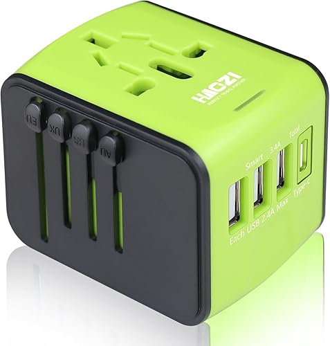 HAOZI - Adaptador de corriente internacional, adaptador de viaje universal todo en uno con 3.4A 4USB, adaptador de corriente multifuncional para