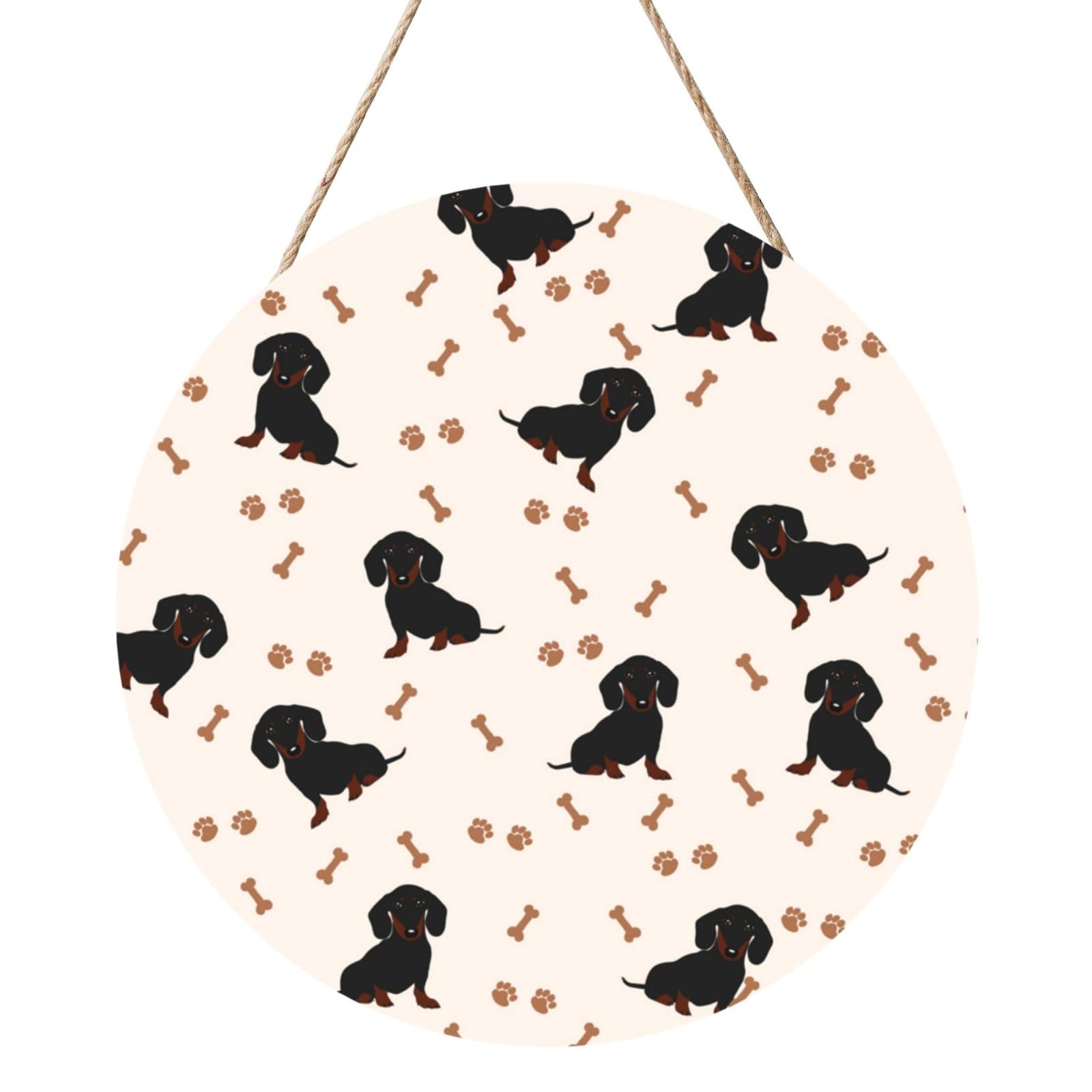 InOmak Dog Dachshund, Round Wood Panel Painting 12 in, Wall Hanging Painting For Home