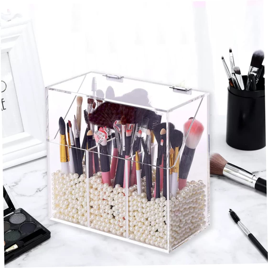 Porta pennelli per trucco con coperchio Scomparto per pennelli per trucco in acrilico trasparente Scatola per cosmetici