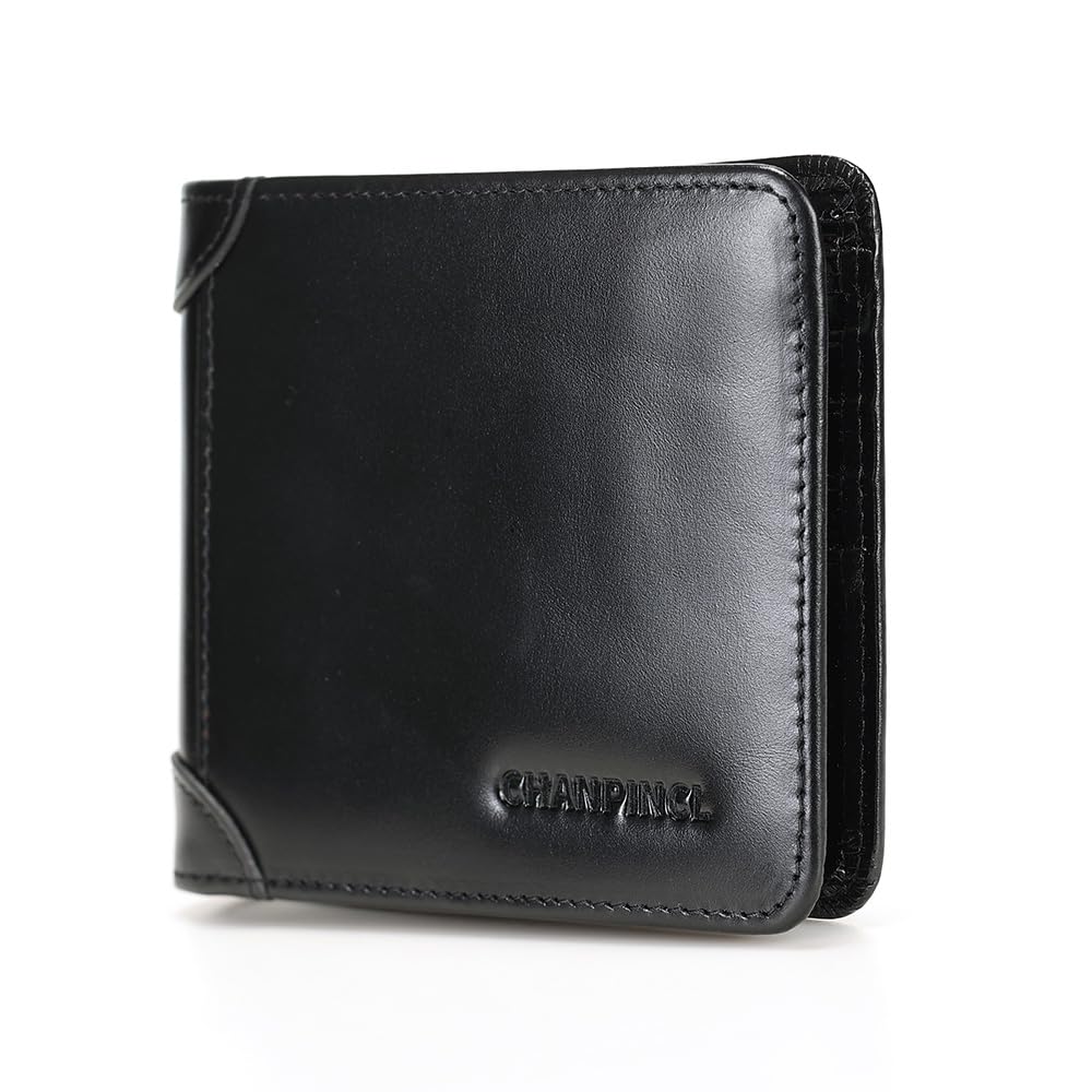 CHANPINCL Mens Trifold Leather RFID Blocking Wallet with 2 ID Windows 2 Cash Compartments 6-8 card slots 2-3 inside slots Large Capacity Wallet