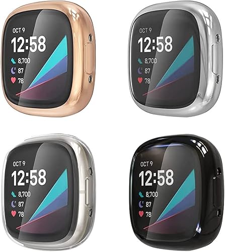 Funda protectora de pantalla compatible con Fitbit Versa 4Sense 2, funda protectora completa de TPU para reloj inteligente Sense 2Versa 4 (oro rosa,