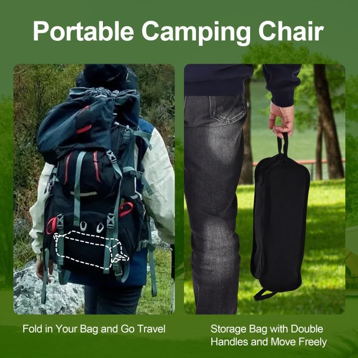 Camping Chair Portable Lightweight Camping Chairs for Adults Foldable 600D Oxford Ultralight Backpacking Chair with Breathable Mesh and Pocket for Outdoor Travel Hiking, Black - Image 6