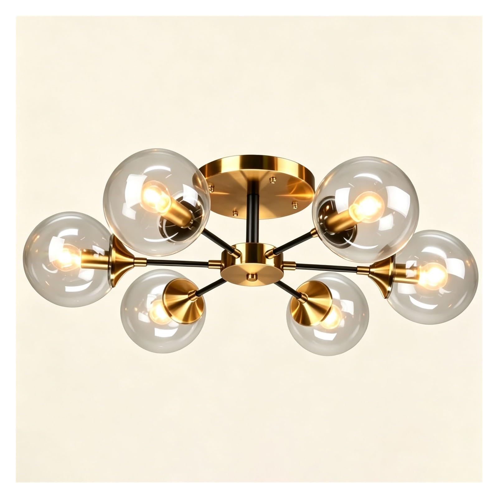 Luoyaob Transparent Gold Ceiling Light Fixture 6 Light Globe Chandelier