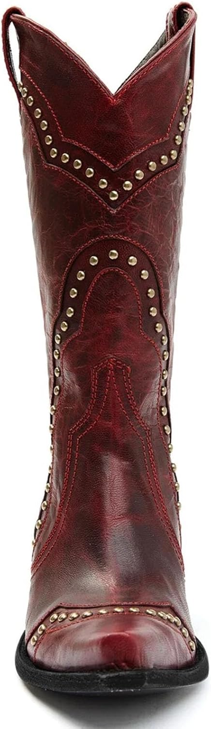 Cowboy Boots for Women Western Boots Cowgirl Ladies Pointed Toe Pull On Mid Calf Classic Fashion Dress Retro Boots