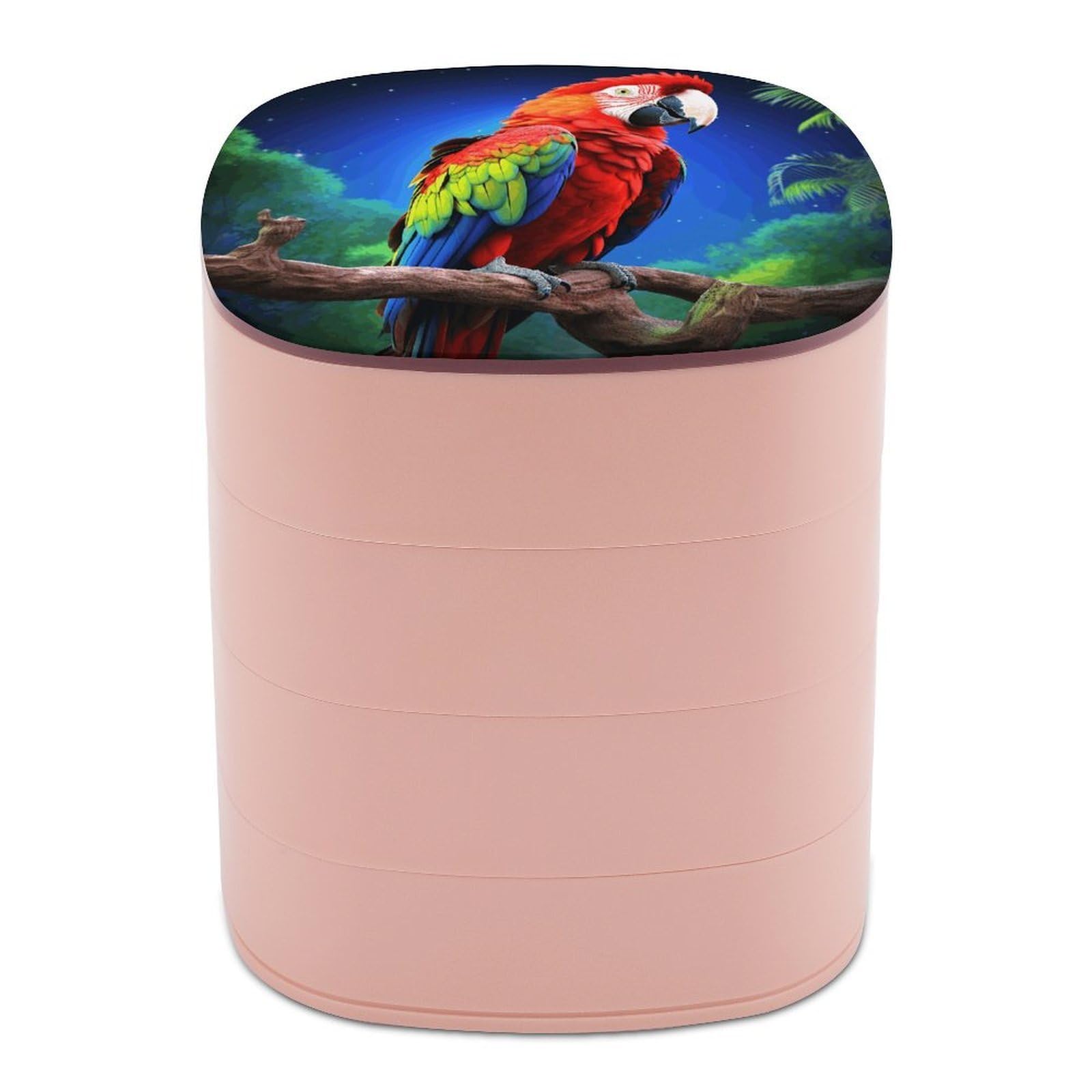 JTREHY Parrot Jewelry Box 4-Layer Covered Rotating Jewelry Storage Box Large Capacity Storage Boxes Portable Jewelry Case for Bracelets Earrings Necklace