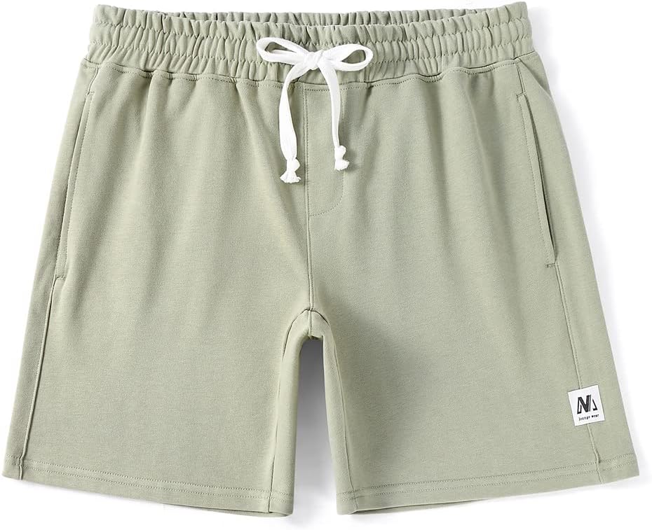 NIMENJOJA Mens 7" Sweat Shorts Cotton Workout Gym Jogger Lounge Shorts with Zipper Pockets