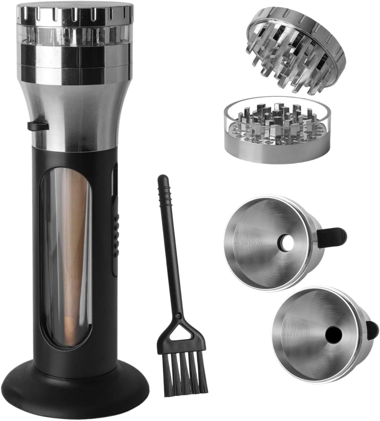 2 in 1 Spice Grinder with Funnel, Cone Loader Grinder Roller, Portable Grinder and Cone Filler, Manual Kitchen Grinder with Magnetic Lid, Black