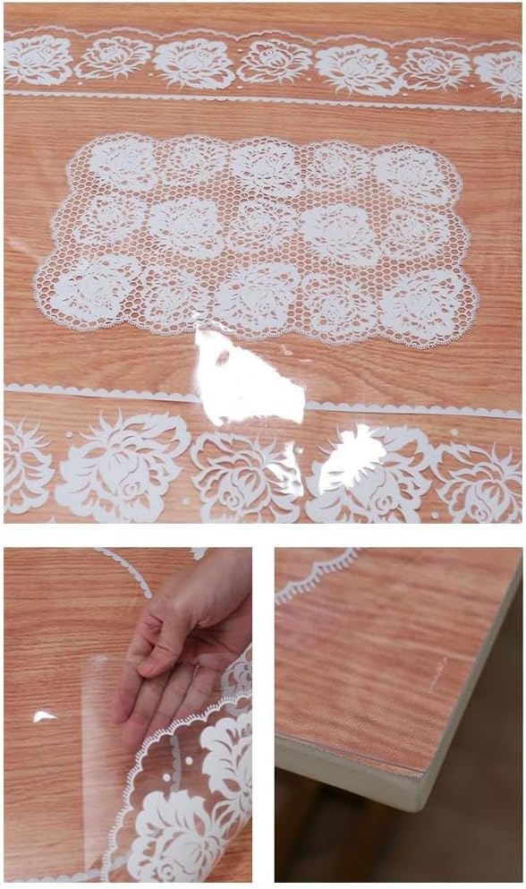 Round Clear Table Protector with Floral Pattern,Waterproof Oil-Proof Plastic Tablecloth PVC Vinyl Round Desk Pad Mat for Dining Room Tables,Easy Clean (95cm/37.4in,Khaki)