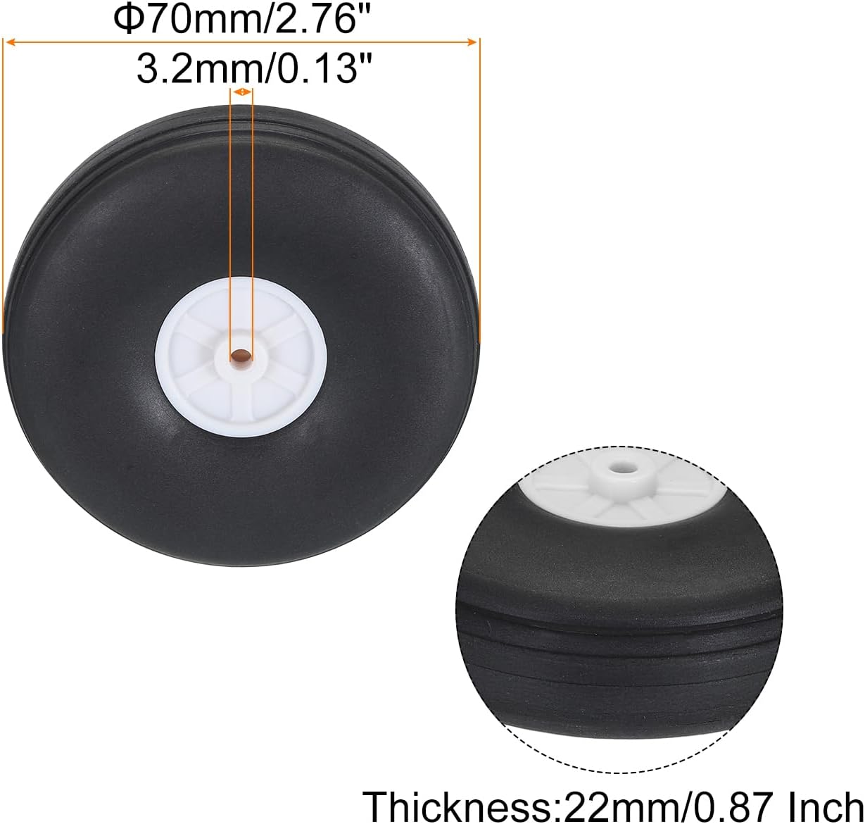 MECCANIXITY RC Airplane Wheels 2.76" OD RC Airplane,Aircraft PU Sponge Wheels,Tire Tail Wheel RC Aircraft Foam Wheel Replacement for DIY RC Model Plane Aircraft Pack of 4