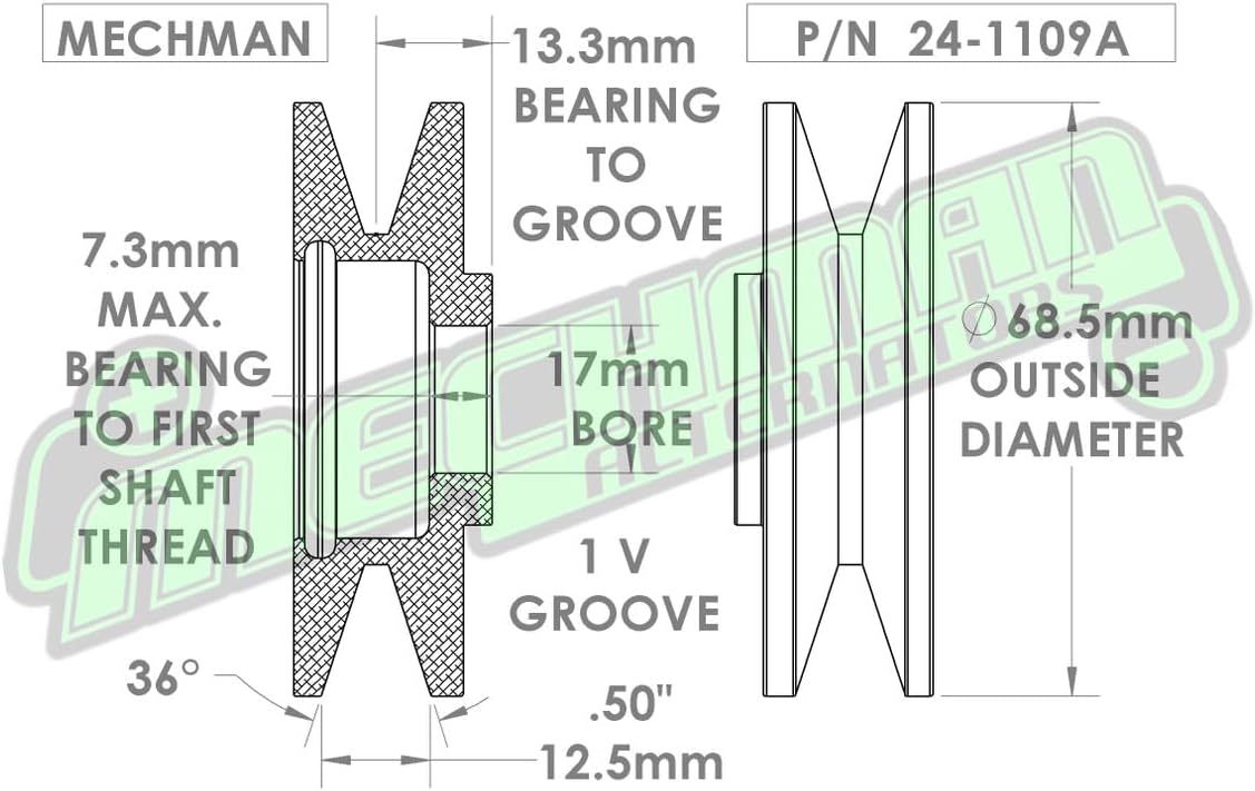 Mechman Alternators Single V-Belt Pulley, Black Anodized