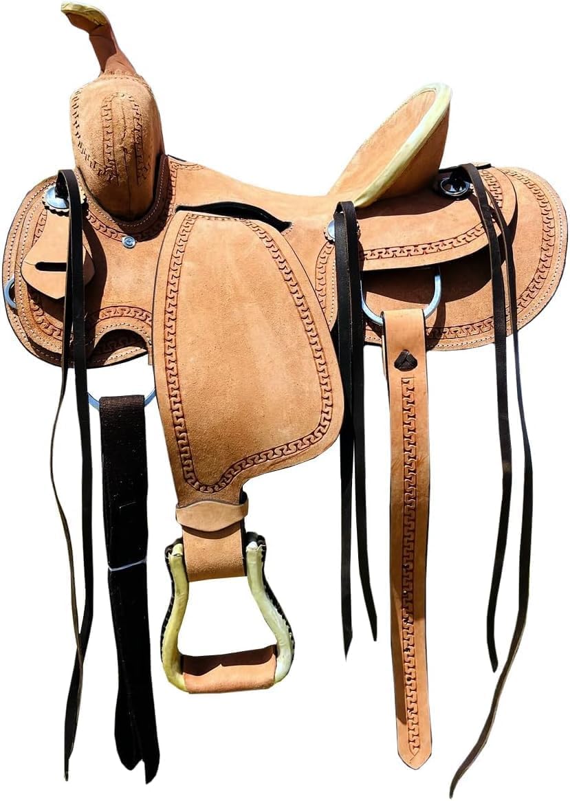 Cavallo Western Adult Ranch Style sella fatta a mano in pelle ruvida ruvida con lacci neri Tack Set 35,6 cm a 45,7 cm ME-WLS-129