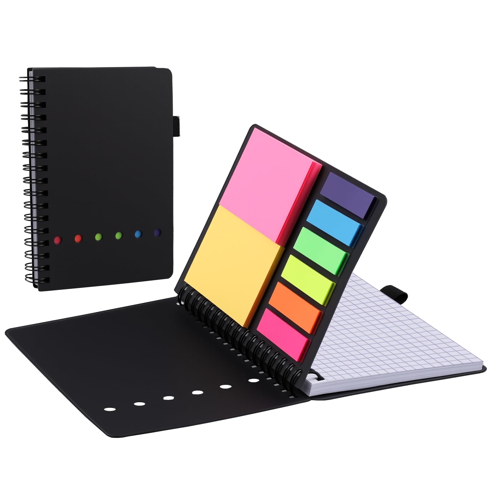AGPTEK Libreta Pequeña A6 Cuaderno Espiral de Bolsillo con Notas Adhesivas de Colores, Bloc de Notas con Tapa Kraft para Estudio y Oficina