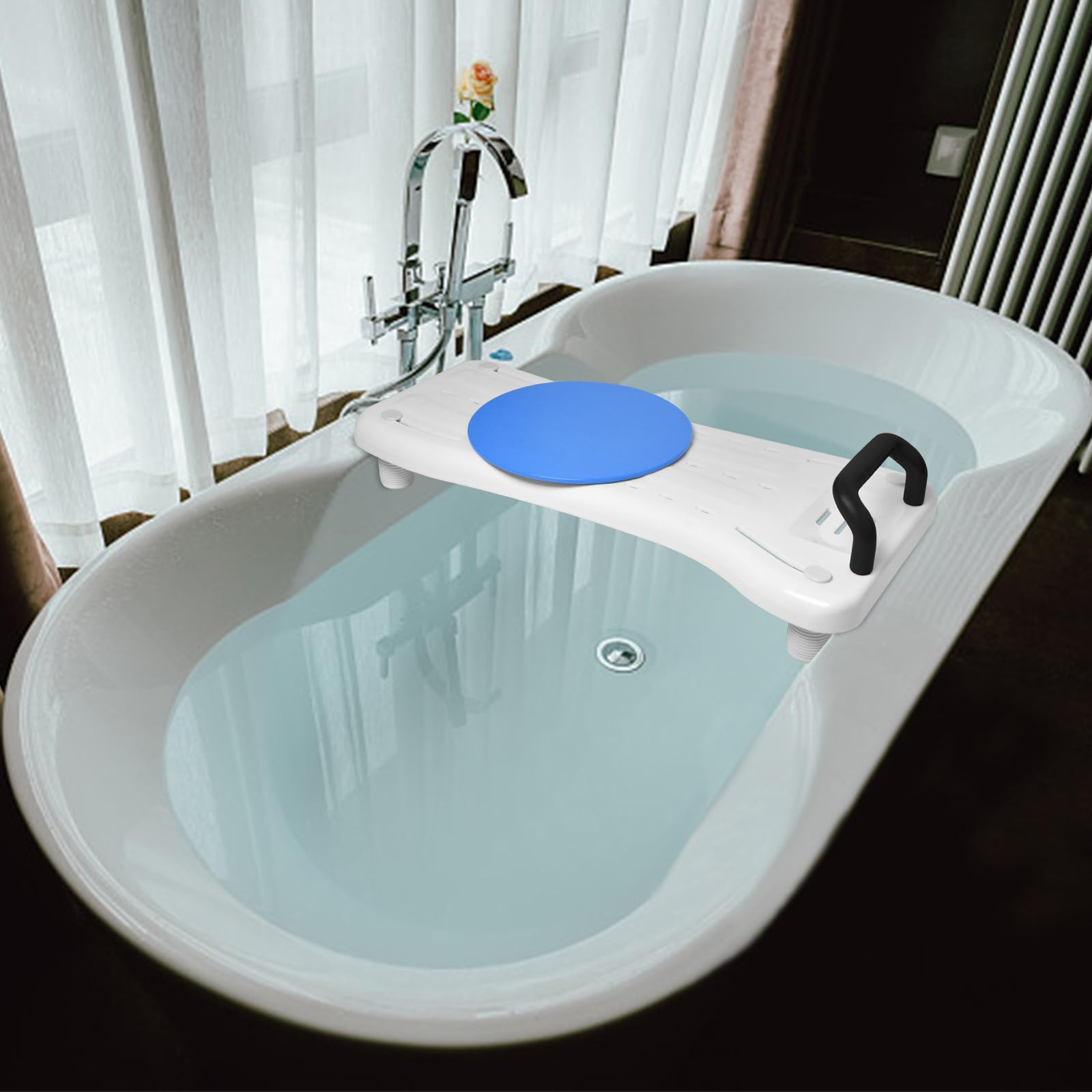 LARS360 Vasca da bagno con piastra girevole, seduta regolabile per anziani con manico nero e ripiano per sapone, carico massimo 150 kg, per vasca da bagno da 41-63 cm, LARS-(HAG1368A)