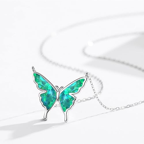 Miniatura 2 de CUOKA MIRACLE Collar de mariposa de ópalo para mujer, plata de ley 925, delicado y bonito dije de mariposa, collar de mariposa, regalo de cumpleaños