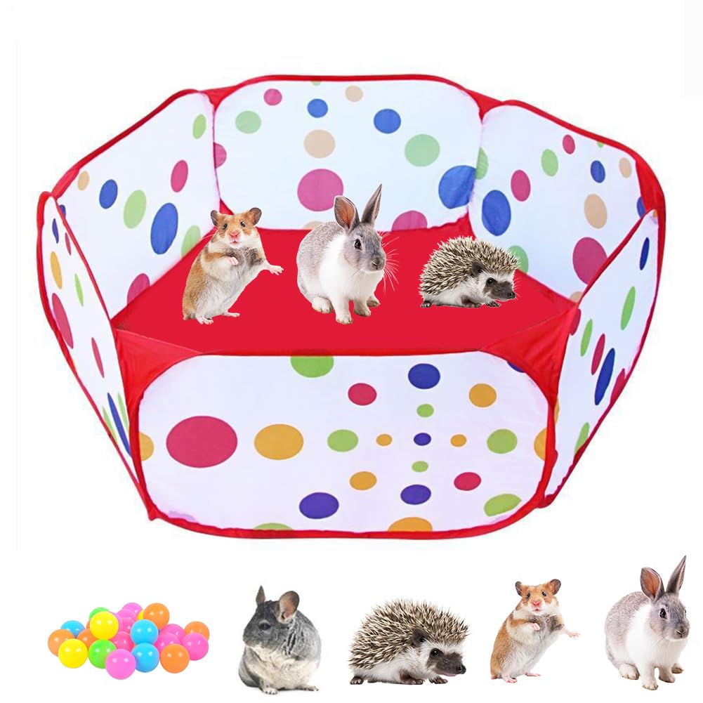 Small Animal Playpen Hamster Playpen Foldable Small Animal Playpens With Rainbow Dots Design Portable Pet Cage Tent Outdoor Exercise Fence For Guinea Pig, Hamster, Chinchillas And Hedgehogs, Rabbits