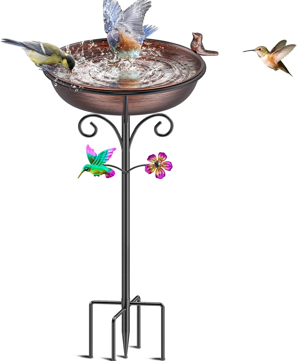 38.6in Bird Baths for Outdoors, Detachable Birdbaths for The Garden Clearance, Freestanding Bird Baths for Outdoors, Bird Bath Bowl Spa & Birdfeeder with Metal Stake Stand (Retro Copper)