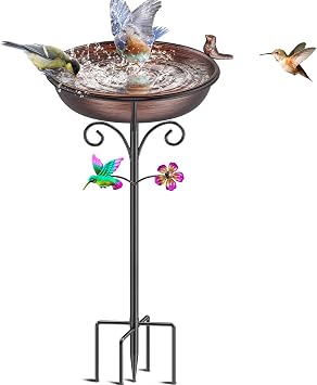 38.6in Bird Baths for Outdoors, Detachable Birdbaths for The Garden Clearance, Freestanding Bird Baths for Outdoors, Bird Bath Bowl Spa & Birdfeeder with Metal Stake Stand Retro Copper