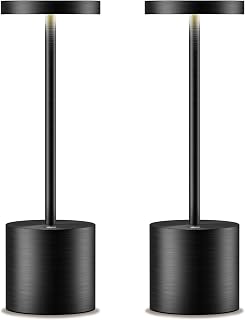 Cordless Table Lamps Rechargeable - Outdoor Portable LED Table Light 5000mAh Battery Operated Lamp 3 Color Stepless Dimming with Memory Function for Restaurant Dining Patio 2Pack Black