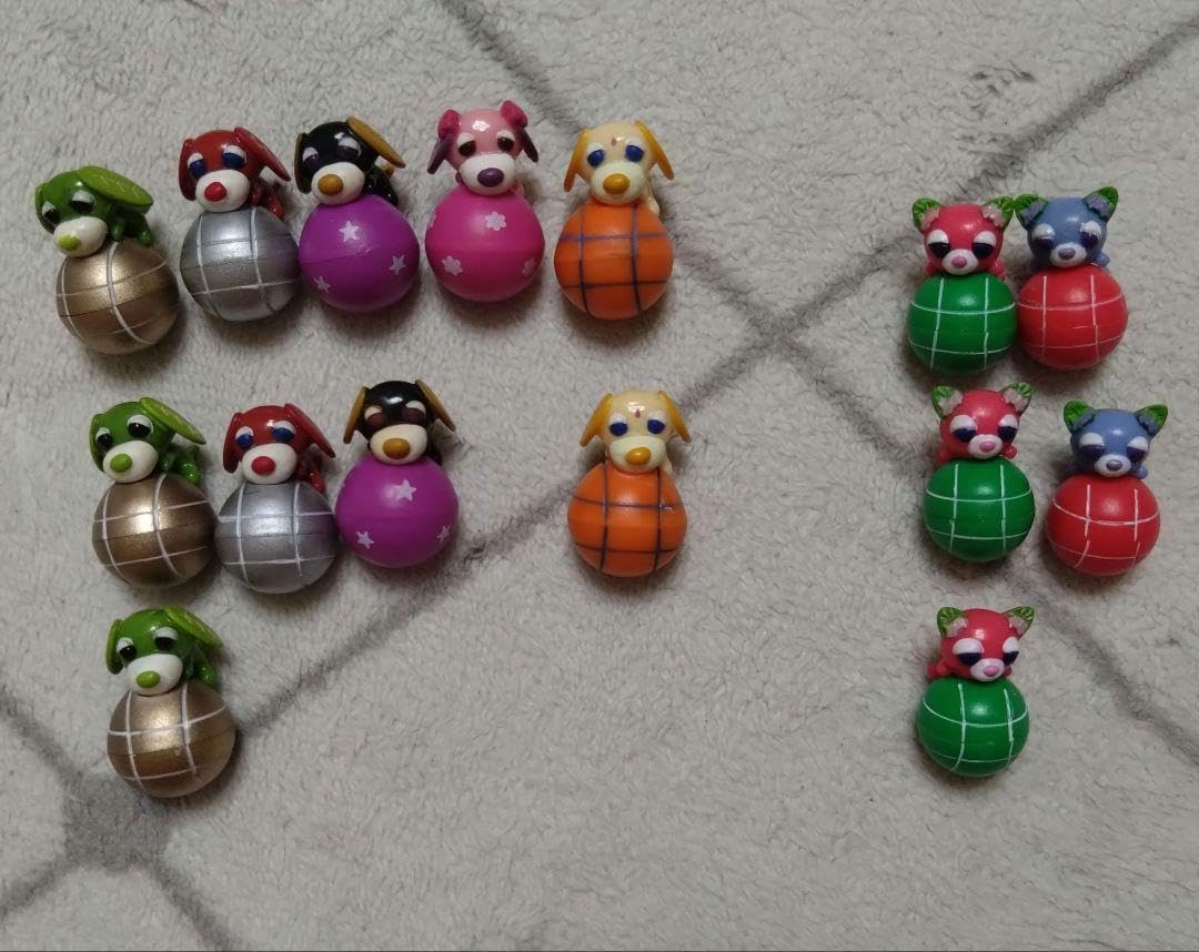 Oi Ocha Good Luck Tea Dog & Tea Cat Roly-Poly Toys 7 Types 15 Pieces