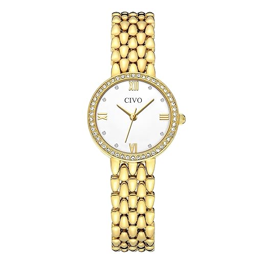 CIVO Quartz Gold Watch for Women: Elegant Stainless Steel Dress Wristwatch with Diamond Dial - Ladies Luxury Watch for Small Wrists - Gift for Girlfriend Wife Mother Sisters
