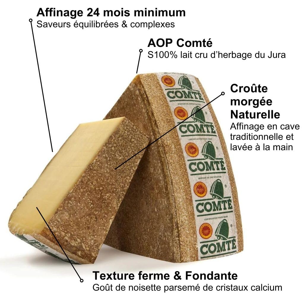 Comté d'été AOP fabrication artisanale affinage minimum 24 mois - 1kg - Pâte jaune avec cristaux et saveur noisette intense