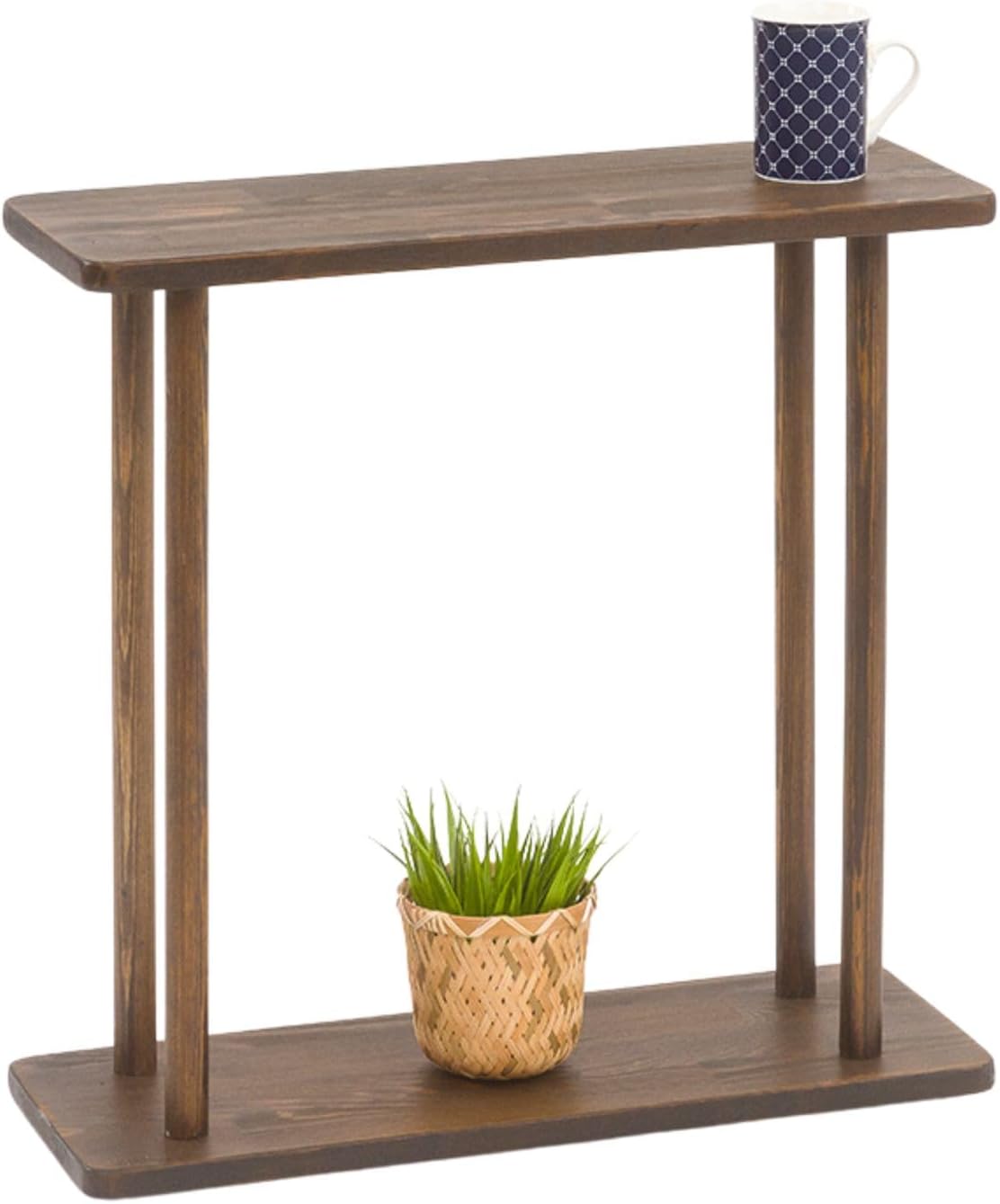 Rectangular Solid Wood Narrow Side Table, Skinny Bedside Table, Small End Table (Dark Walnut, Large)