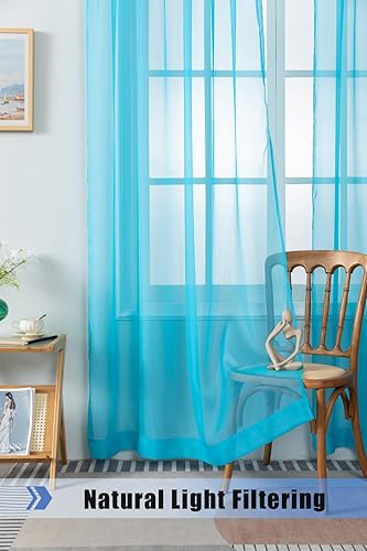 Miniatura 3 de WPM - Cortinas traslúcidas color turquesa de 58 pulgadas de ancho x 95 pulgadas de largo, 2 paneles, tratamiento de ventana con bolsillo para barra