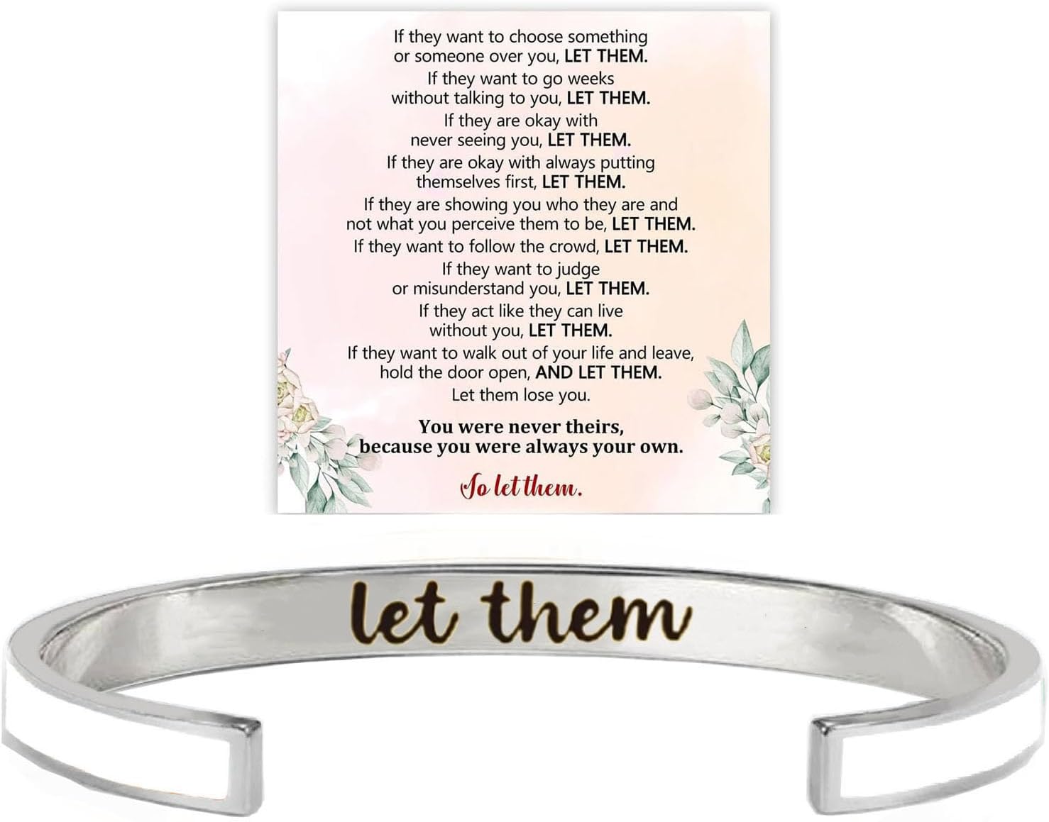 Let Them Motivational Color Bangle, Stainless Steel Self Worth Inspirational Cuff Bracelets with Hidden Message Engraved Friendship Bracelet Jewelry Gift for Women Sorority Sisters Friends