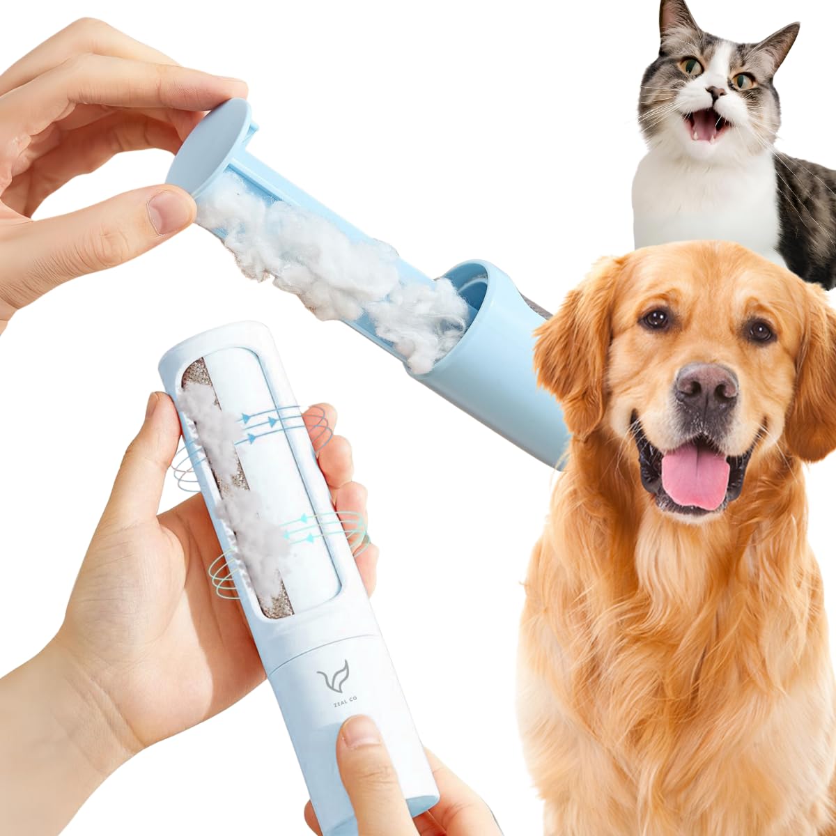 Pet Hair Remover and Reusable Lint Roller - Washable Cat and Dog Hair Remover for Furniture, Couch, Carpet, Clothing and Bedding- Portable Lint Roller Brushes - Animal Fur Removal Tool (Blue)