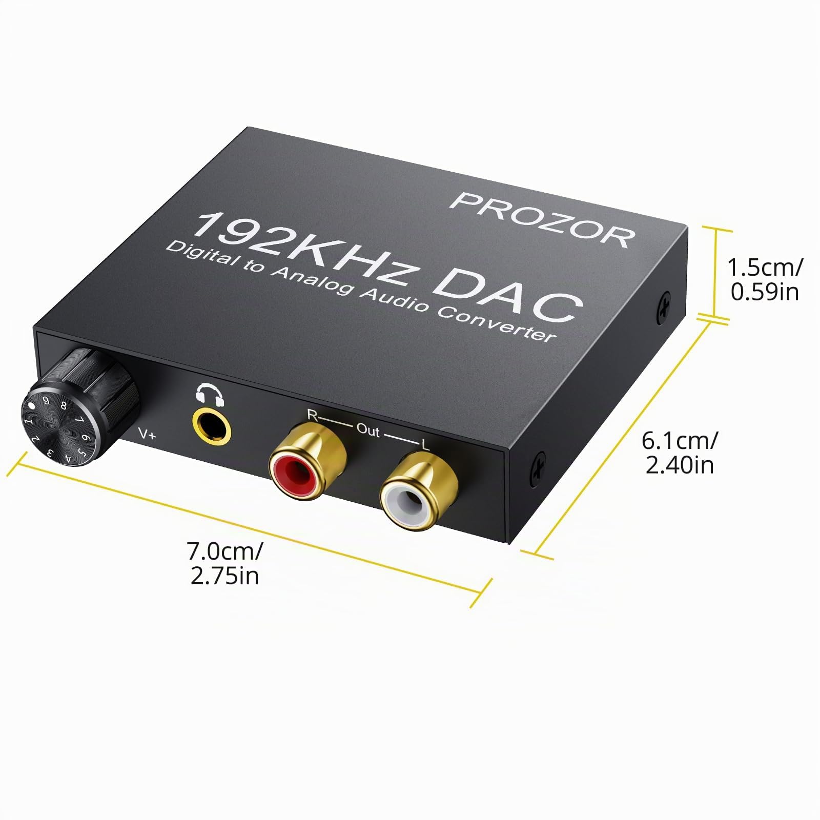 PROZOR DA Wandler 192kHz DAC Konverter Lautstärkeregler Digital SPDIF optischer Koaxial Toslink zu Analog Stereo Audio L/R RCA 3,5 mm Klinkenstecker