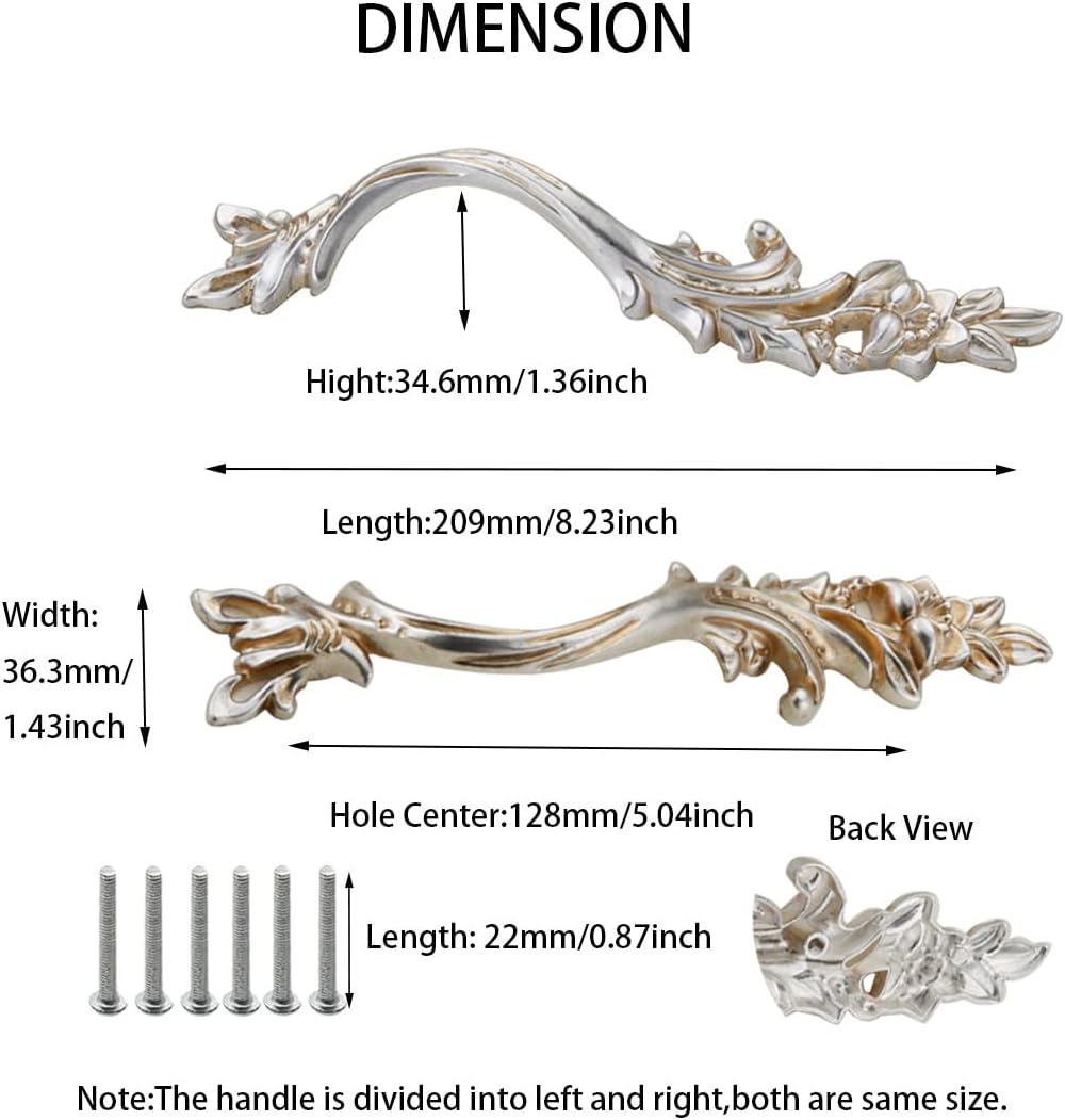 Retro Deluxe Silver Metal Flowers Design Knobs Handles Pulls for Dresser Drawer Kitchen Cupboard Bathroom Cabinet Closet (6pcs/Set)