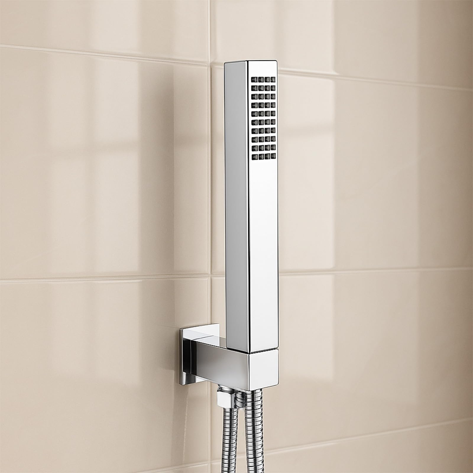 Nes Home White Square Shower Handset Wall Bracket And Shower Handset