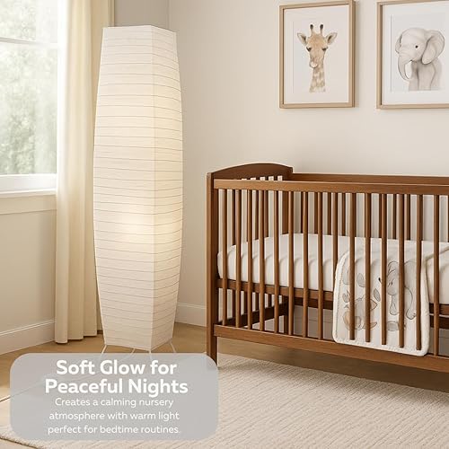 Miniatura 7 de LIGHTACCENTS Lámpara de pie de papel de arroz de 50" Lámpara de pie japonesa moderna con base cromada, pantalla blanca, interruptor de pedal