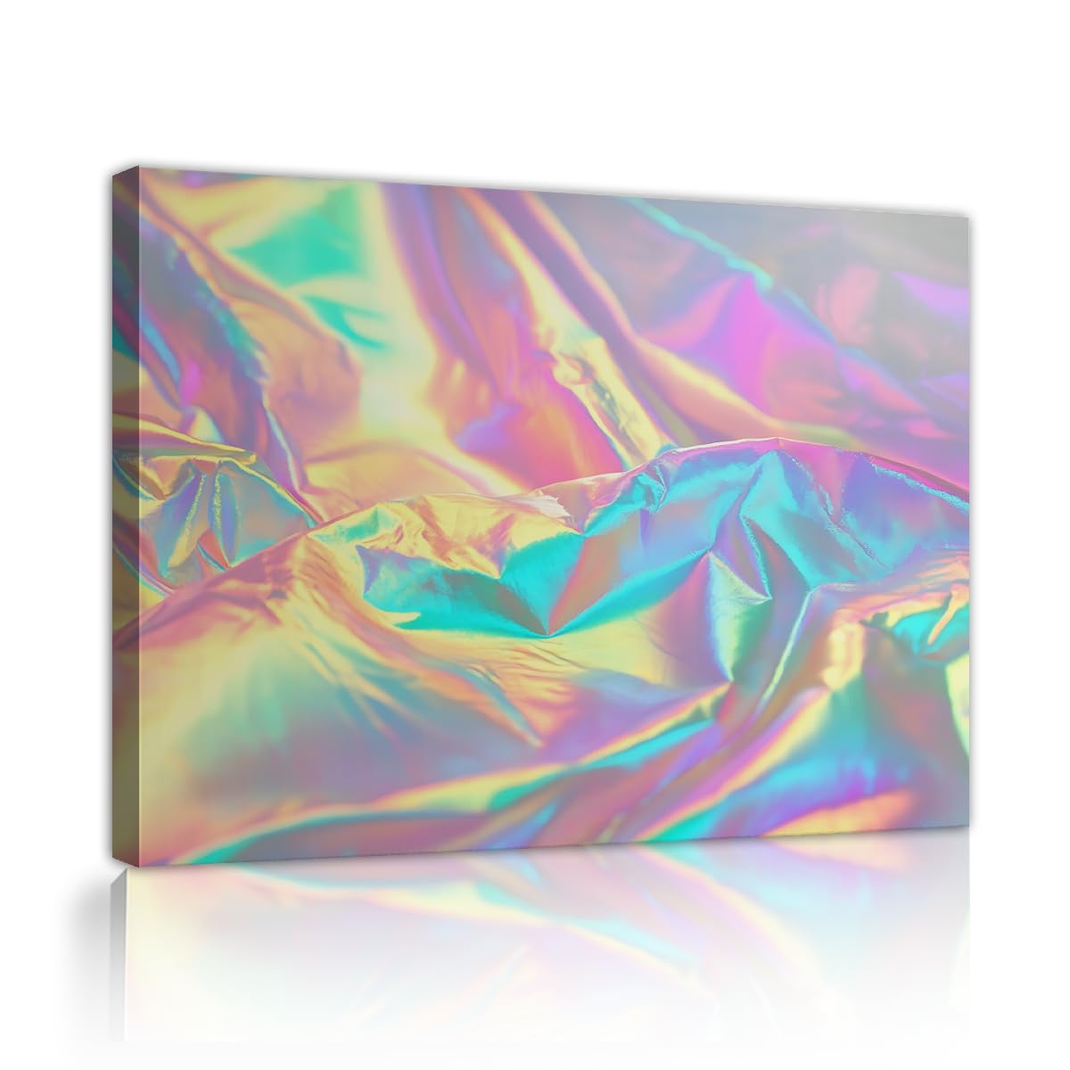 TOANGWALL Iridescent Foil style Canvas Wall Art Pastel Poster Liquid Silk Prints Abstract Wave Picture Dressing Room Hotel Stairs Futuristic Office Decor 85x100cm