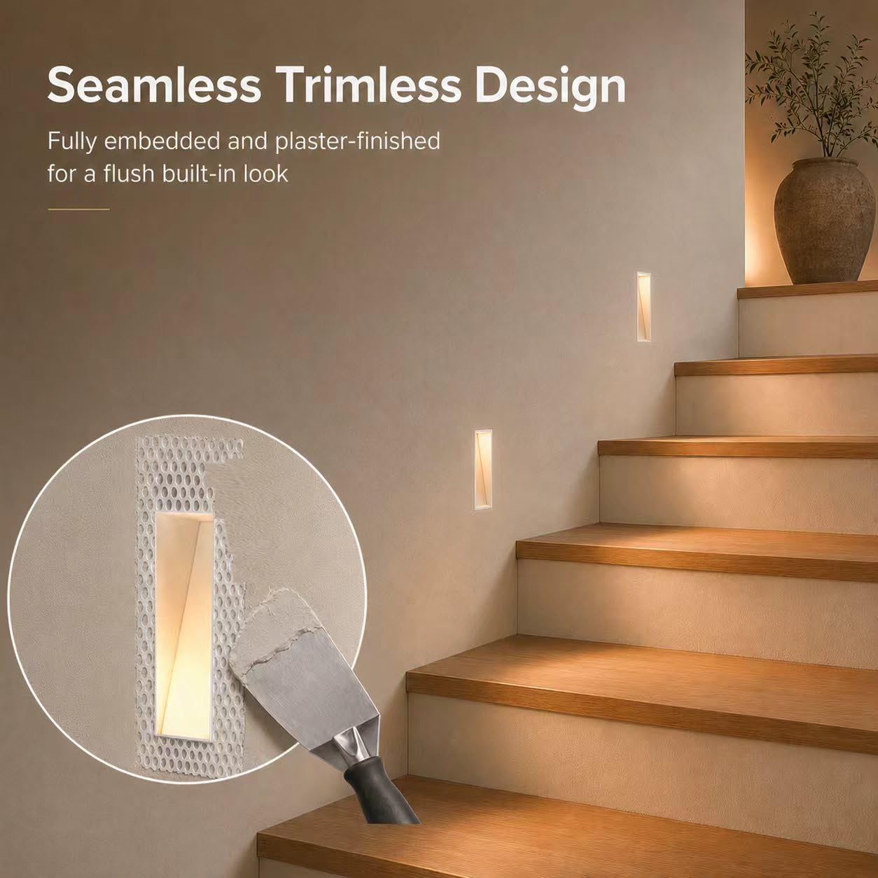 Trimless Recessed LED Step Lights Hardwired Indoor, 3W 3000K, 4 Pack | Plaster-in Aluminum Stair Wall Lights with CRI 95 Warm Glow Night Lights for Hallways, Bedrooms, Entryways, and Indoor Steps