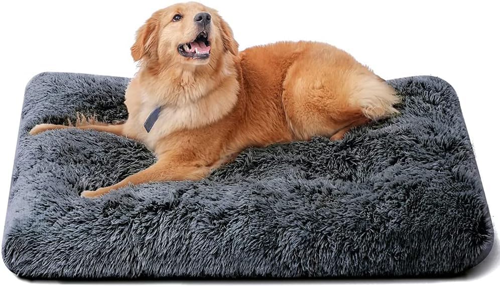 Large Dog Bed Plush Soft and Comfortable Pet Bed with Non-Slip Bottom Washable Dog Mat Suitable for Medium and Large Dogs (Dark Grey L-60 * 90cm)
