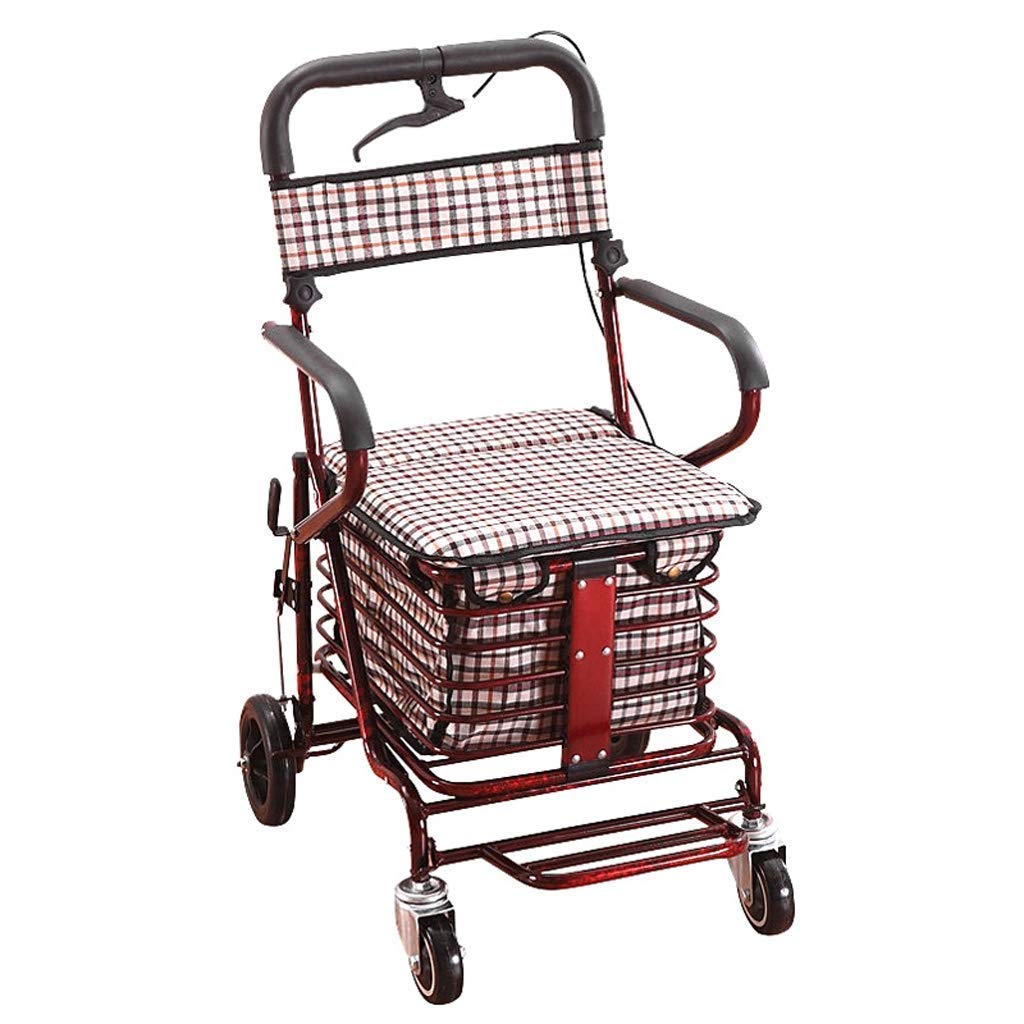 Walker, wózek na zakupy Wózek na zakupy dla osób starszych, chodzik, na co dzień z siedzeniem, trzystopniowy regulowany składany chodzik, cztery koła Wózek na zakupy o dużej pojemności little surprise