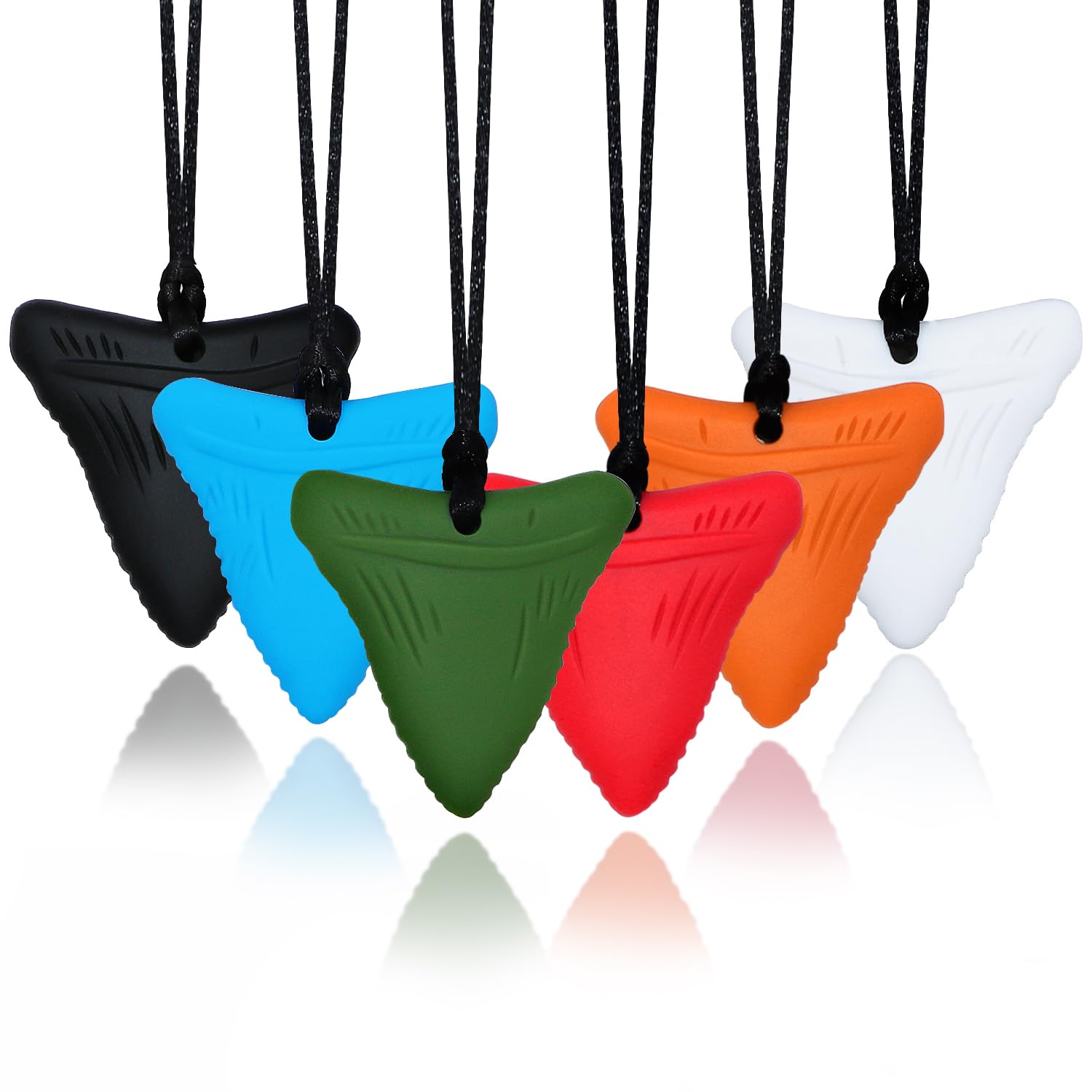 Sensory Chew Necklaces for Kids, Shark Tooth Silicone Chewy Necklace 6 Pack for Autism/ADHD/SPD, Autism Sensory Toys Reduce Chewing Fidgeting for Boys Girls Adults Chewer