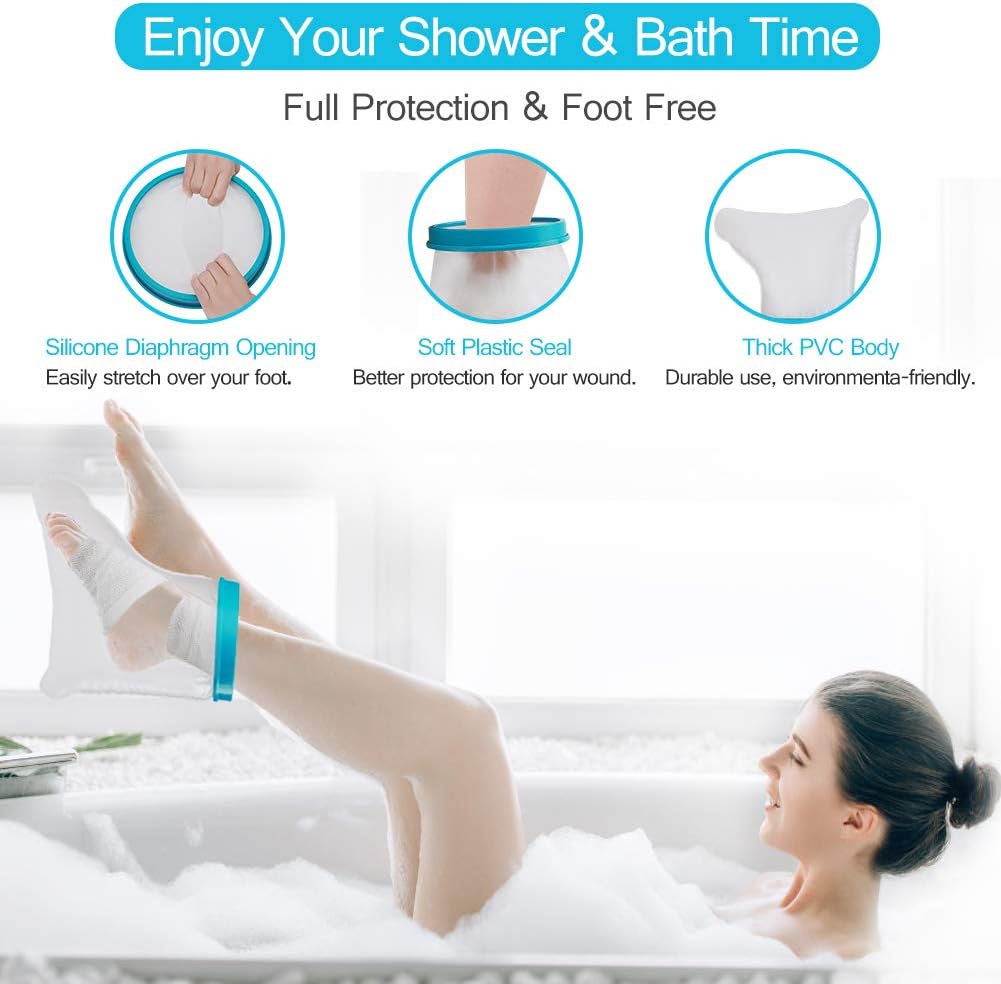 Waterproof Foot Cast Cover for Shower Adult, Patented Ankle Wound Protector Watertight Seal, Reusable Surgery Recovery Supplies After Broken Foot Injury [2026 Upgrade]