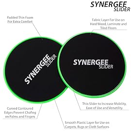 Synergee Electric Lime Green Core Sliders. Dual Sided Use on Carpet or Hardwood Floors. Abdominal Exercise Equipment