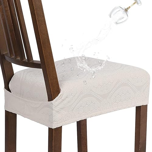 Miniatura 10 de SearchI Juego de 4 fundas de asiento impermeables de poliuretano para sillas de comedor, fundas de asiento elásticas lavables para sillas de