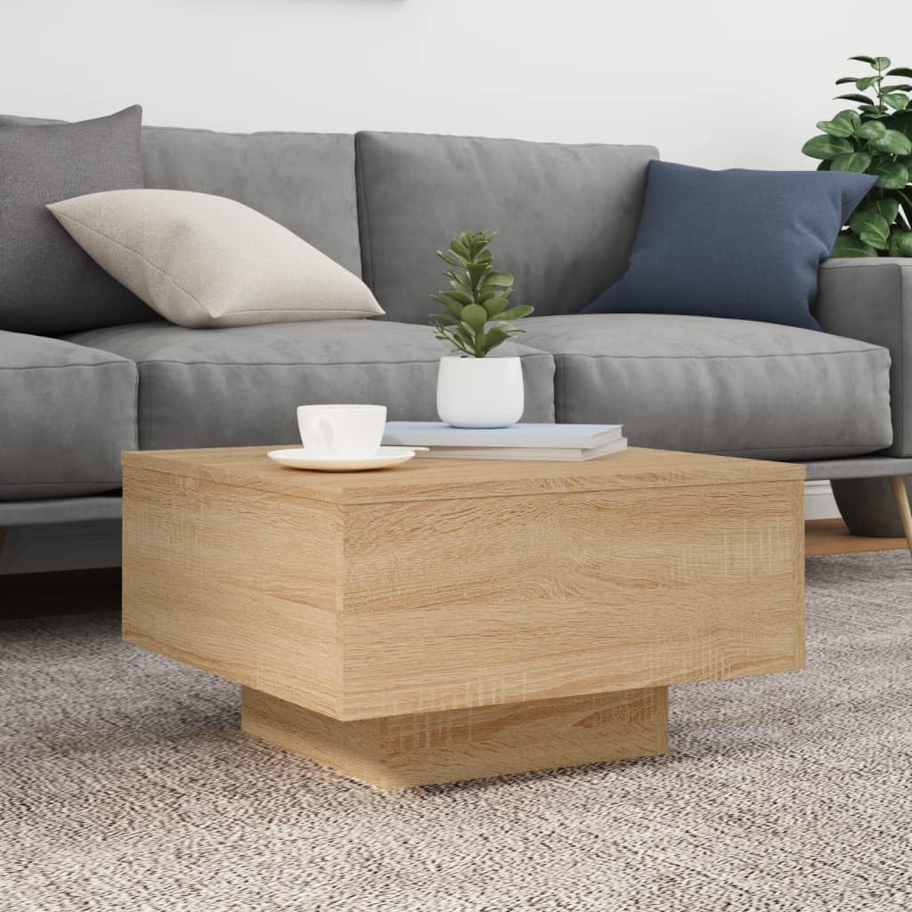 IKAYAA Mesa de Centro Baja y Moderna para Salón, Mesa de Café Roble Sonoma 55 x 55 x 31 cm