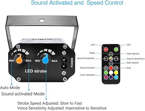 Miniatura 4 de Luz estroboscópica de Halloween con control remoto, mini luces estroboscópicas LED activadas por sonido de JLPOW superbrillante, 48 LED RGB,