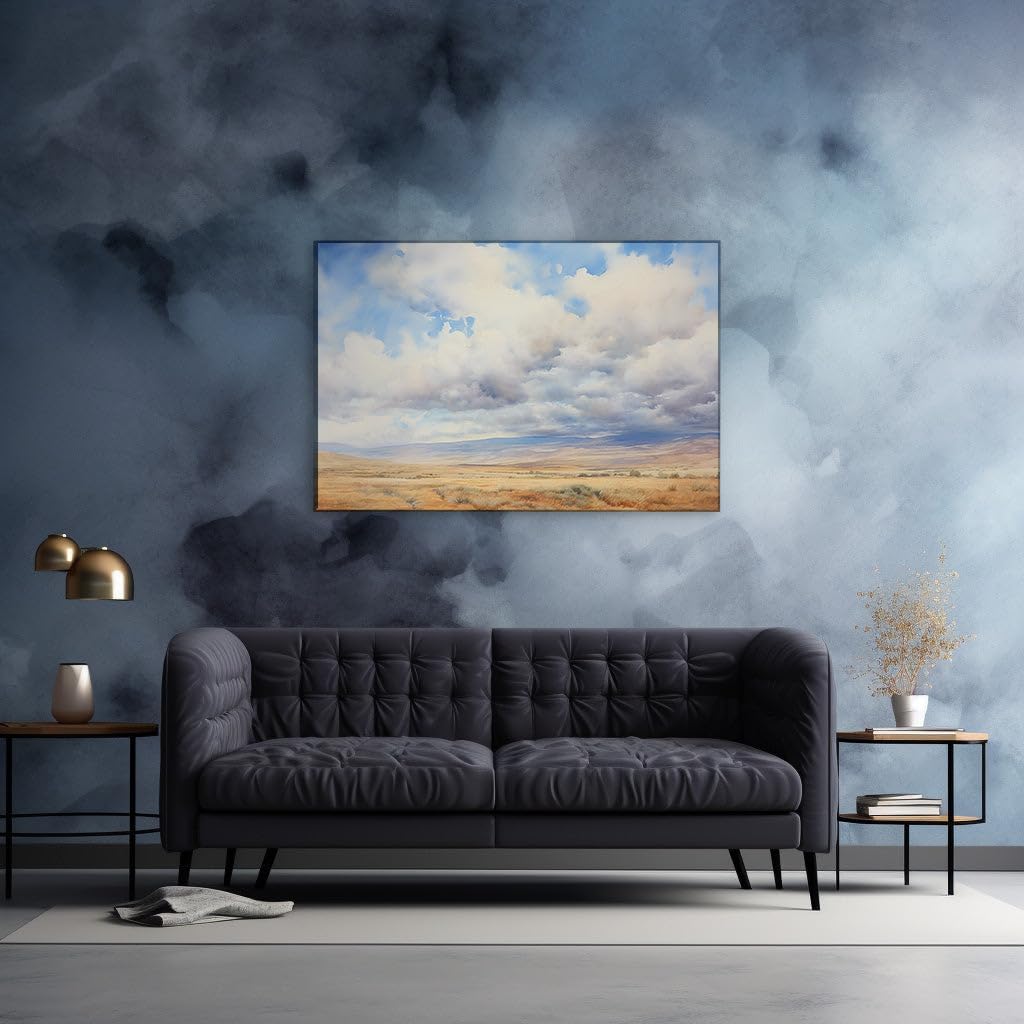 Canvas for Living room. Golden Hues and Azure Skies: A Daytime Vista of Earth's Splendor, 27 x 18 inch Canvas Wall Art - Contemporary Masterpieces - Modern Home Decor