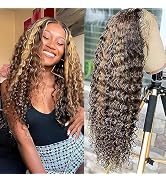 Rovess 13x4 Highlight Ombre Deep Wave Lace Front Wigs Human Hair 22 Inch 4/27 Deep Curly Frontal ...