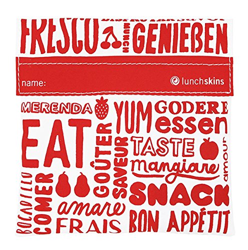 Lunchskins Reusable Sandwich Bag, Red Word Collage