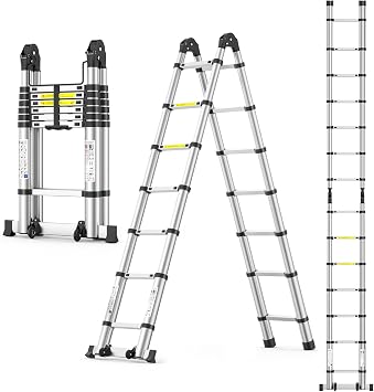 Telescoping Ladder,12.5 FT Extension Ladder, Heavy Duty 330lbs Max Capacity