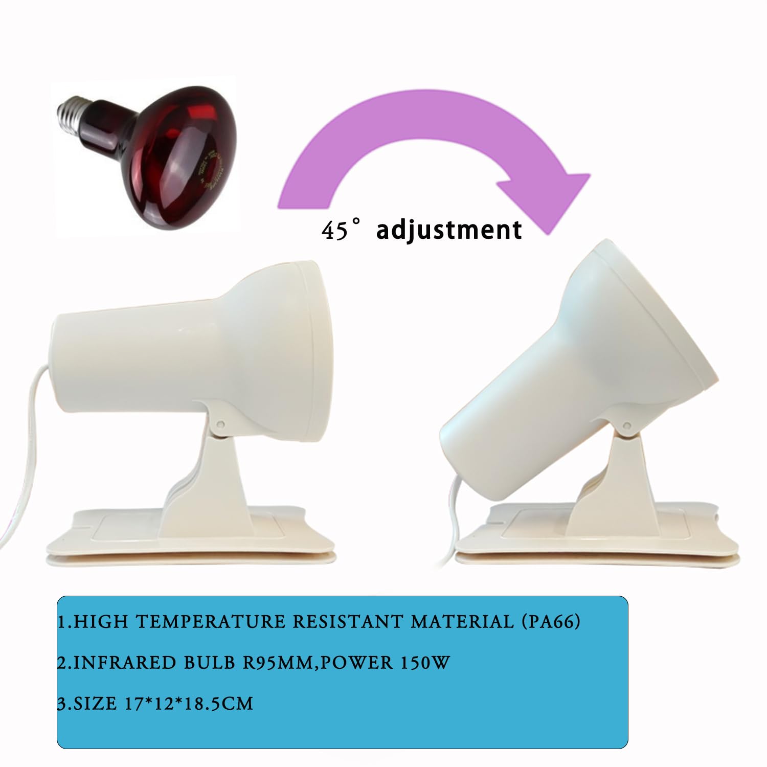 Lampe infrarouge,Infrared light therapy,Lampe infrarouge chauffante,150 Watt, avec minuterie et température réglable, angle réglable, pour détendre les muscles fatigués.