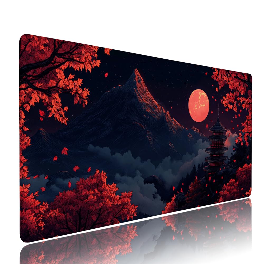 Alfombrilla de Mouse para Juegos, Rosso, XXL, Antideslizante, Impermeable, Diseño de Luna, Extendido, Grande, 1200x600x3mm, para PC, Laptop, Ufficio, Famiglia d-554